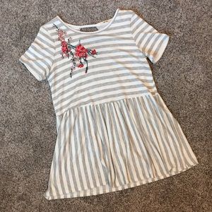 Grey & White Stripe Peplum with Embroidery